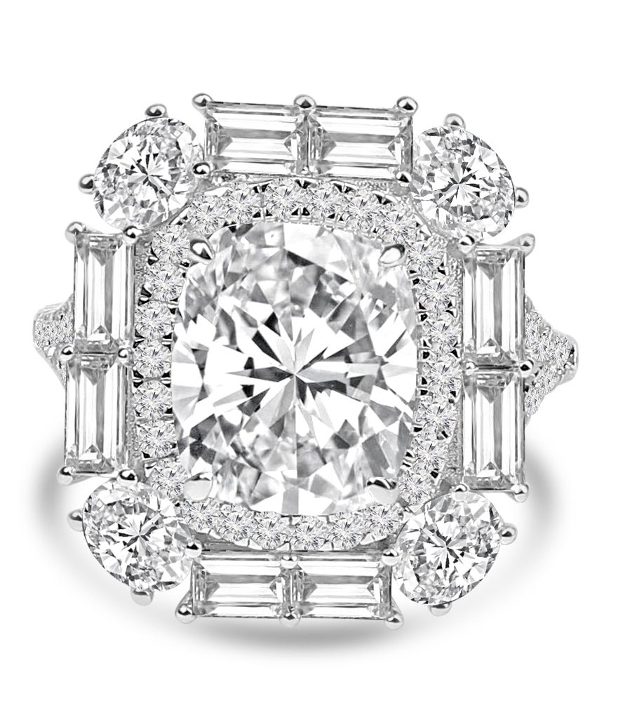 Cushion-cut cubic zirconia halo cocktail ring in sterling silver, main view, 800R1140