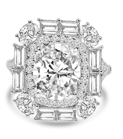 Cushion-cut cubic zirconia halo cocktail ring in sterling silver, main view, 800R1140
