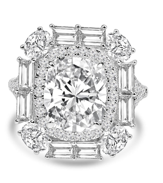 Cushion-cut cubic zirconia halo cocktail ring in sterling silver, main view, 800R1140