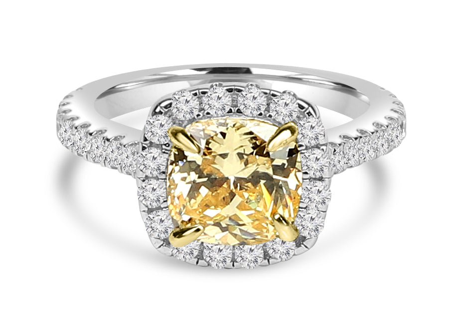 Cushion-cut cubic zirconia ring in sterling silver, canary yellow stone, 800R074