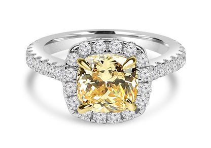 Cushion-cut cubic zirconia ring in sterling silver, canary yellow stone, 800R074