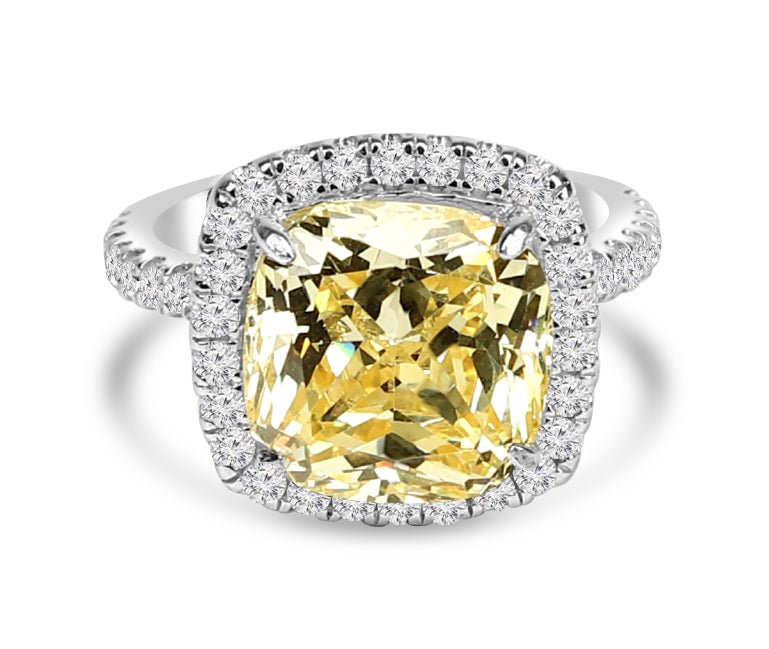 Cushion-cut cubic zirconia ring in sterling silver, canary yellow stone, 800R074