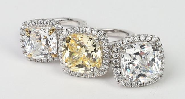 Cushion-cut cubic zirconia ring in sterling silver, group view, 800R074
