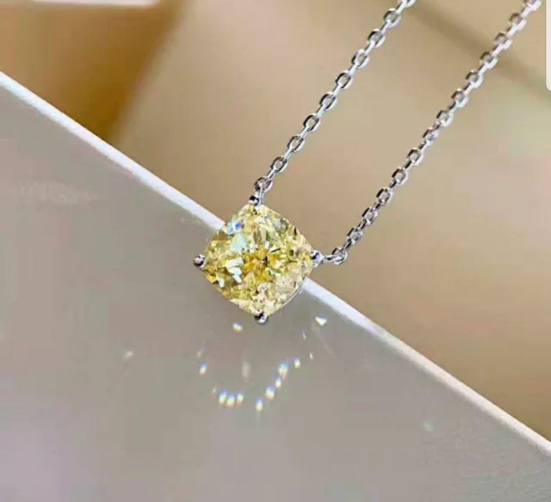 Cushion-cut cubic zirconia solitaire pendant in 14K gold, canary yellow stone, 635P208K