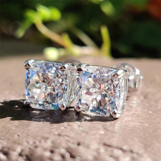 Cushion-cut cubic zirconia stud earrings in 14K gold, main view, 635E208K