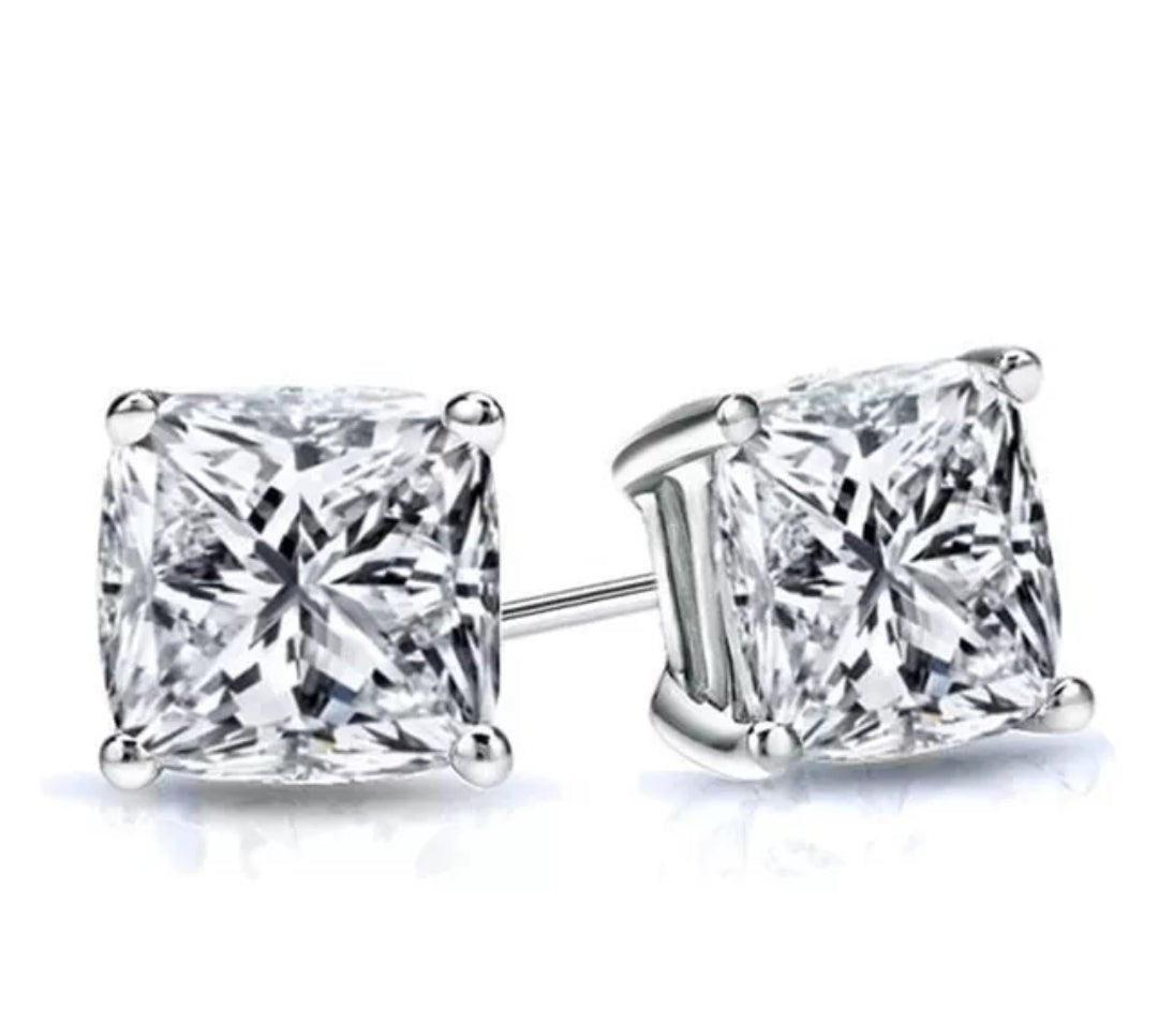 Cushion-cut cubic zirconia stud earrings in sterling silver, alternate view, 635E208