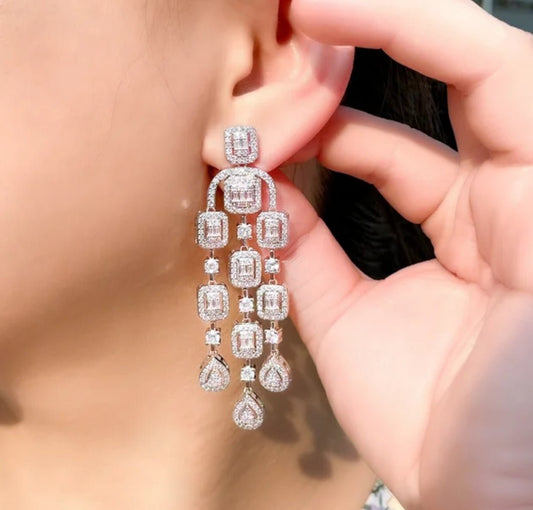 Cubic zirconia chandelier drop earrings by Zirconite, main view, 826E02