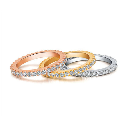 Cubic zirconia stackable eternity band ring in sterling silver, alternate view, STR0002