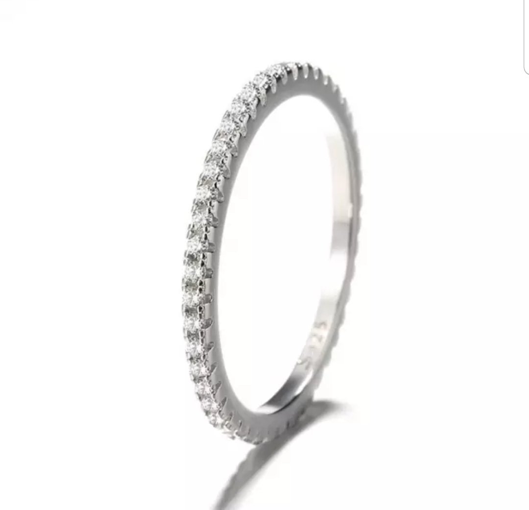 Cubic zirconia stackable eternity band ring in sterling silver, alternate view, STR0002