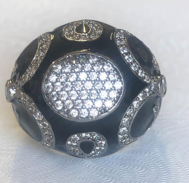 Designer Zirconite Cubic Zirconia Jeweled Enamel Art Deco Style Ring. B501ROW208 | Yaacov Hassidim