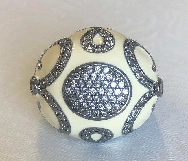 Designer Zirconite Cubic Zirconia Jeweled Enamel Art Deco Style Ring. B501ROW208 | Yaacov Hassidim