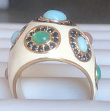 Fine Enamel w/jeweled Cabochon Gems Dome new Ring. 501RW205