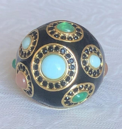 Fine Enamel w/jeweled Cabochon Gems Dome new Ring. 501RW205