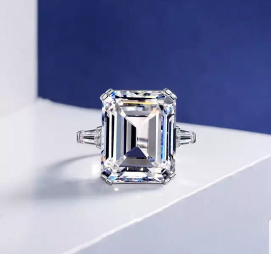 Emerald-cut cubic zirconia engagement ring, main view, 800R1337
