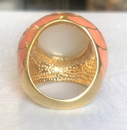 Enamel dome cabochon ring in gold tone by Zirconite, alternate view, 501R9W185