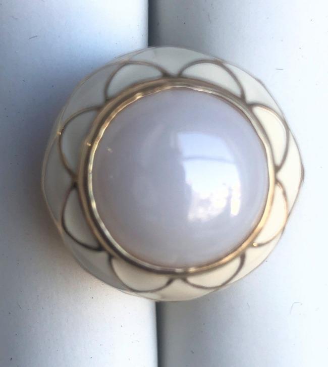 Enamel dome cabochon ring in gold tone by Zirconite, alternate view, 501R9W185