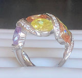 Multi color Zirconite Cubic Zirconia wide band Cocktail new Ring. 501R6x019