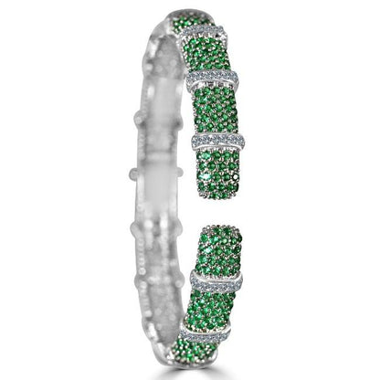 Face-off crystal pavé hinged bangle bracelet by Zirconite, emerald green stone, 698B10C