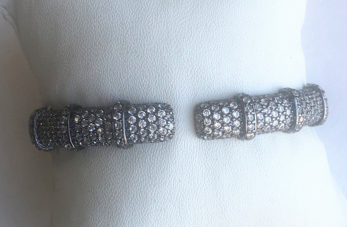 Face-off micro pavé cubic zirconia hinged bangle bracelet by Zirconite, alternate view, 698B10CZ