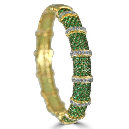 Face-off micro pavé cubic zirconia hinged bangle bracelet by Zirconite, emerald green stone, 698B10CZ