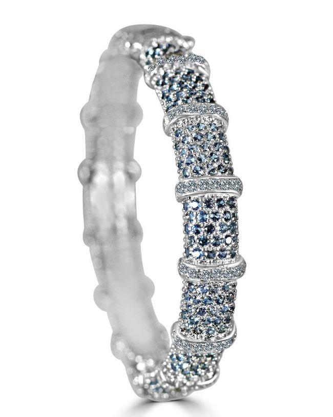 Face-off Zirconite Crystal pave Hinged Classic Bangle Bracelet. 698B10C