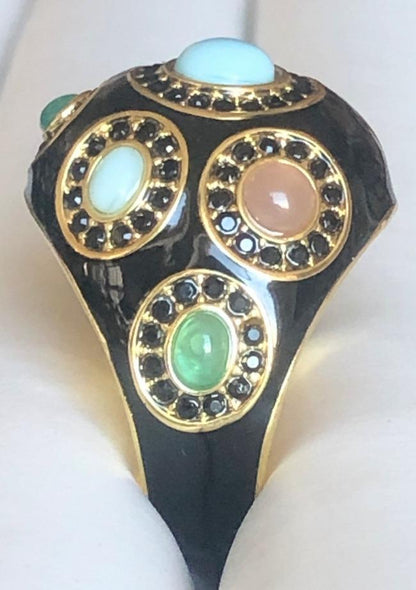 Fine Enamel w/jeweled Cabochon Gems Dome new Ring. 501RW205