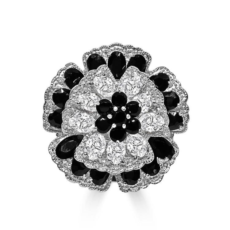 Flower cluster cubic zirconia cocktail ring in sterling silver, alternate view, 501R34433