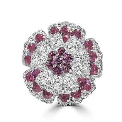 Flower cluster cubic zirconia cocktail ring in sterling silver, alternate view, 501R34433