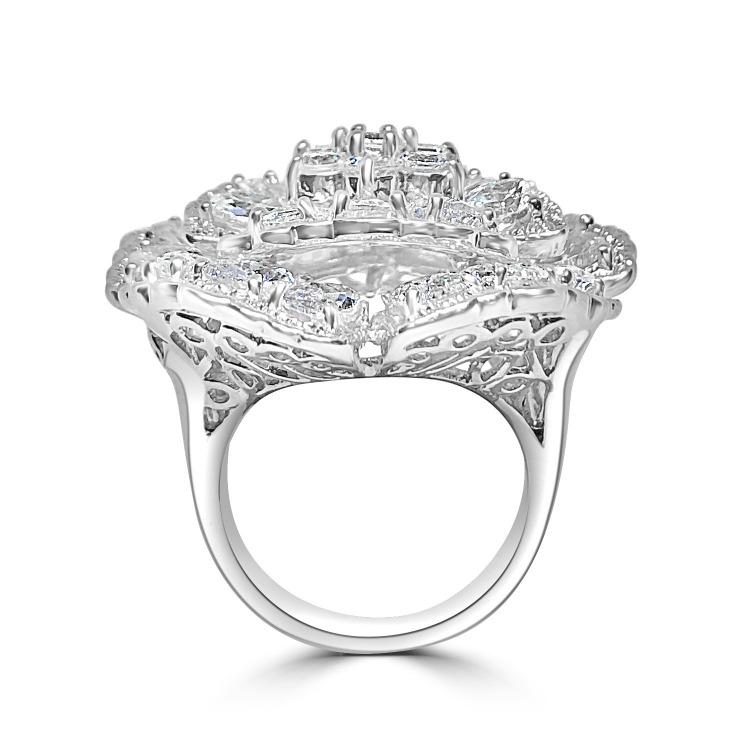 Flower cluster cubic zirconia cocktail ring in sterling silver, alternate view, 501R34433