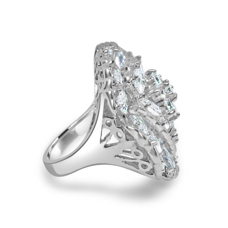 Flower cluster cubic zirconia cocktail ring in sterling silver, alternate view, 501R34433