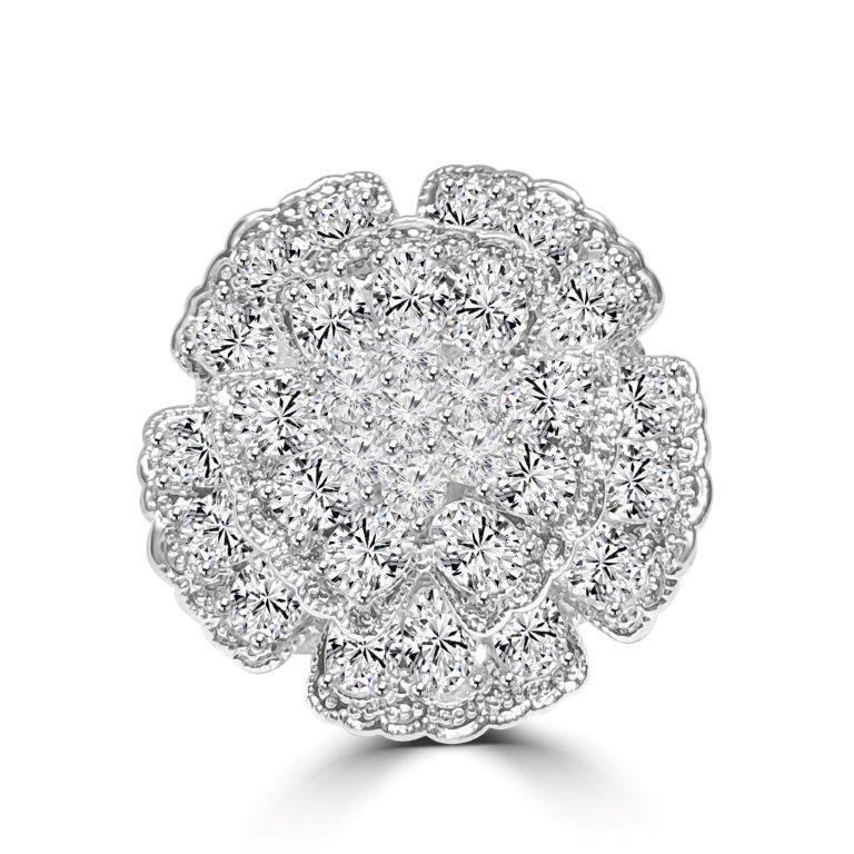 Flower cluster cubic zirconia cocktail ring in sterling silver, main view, 501R34433