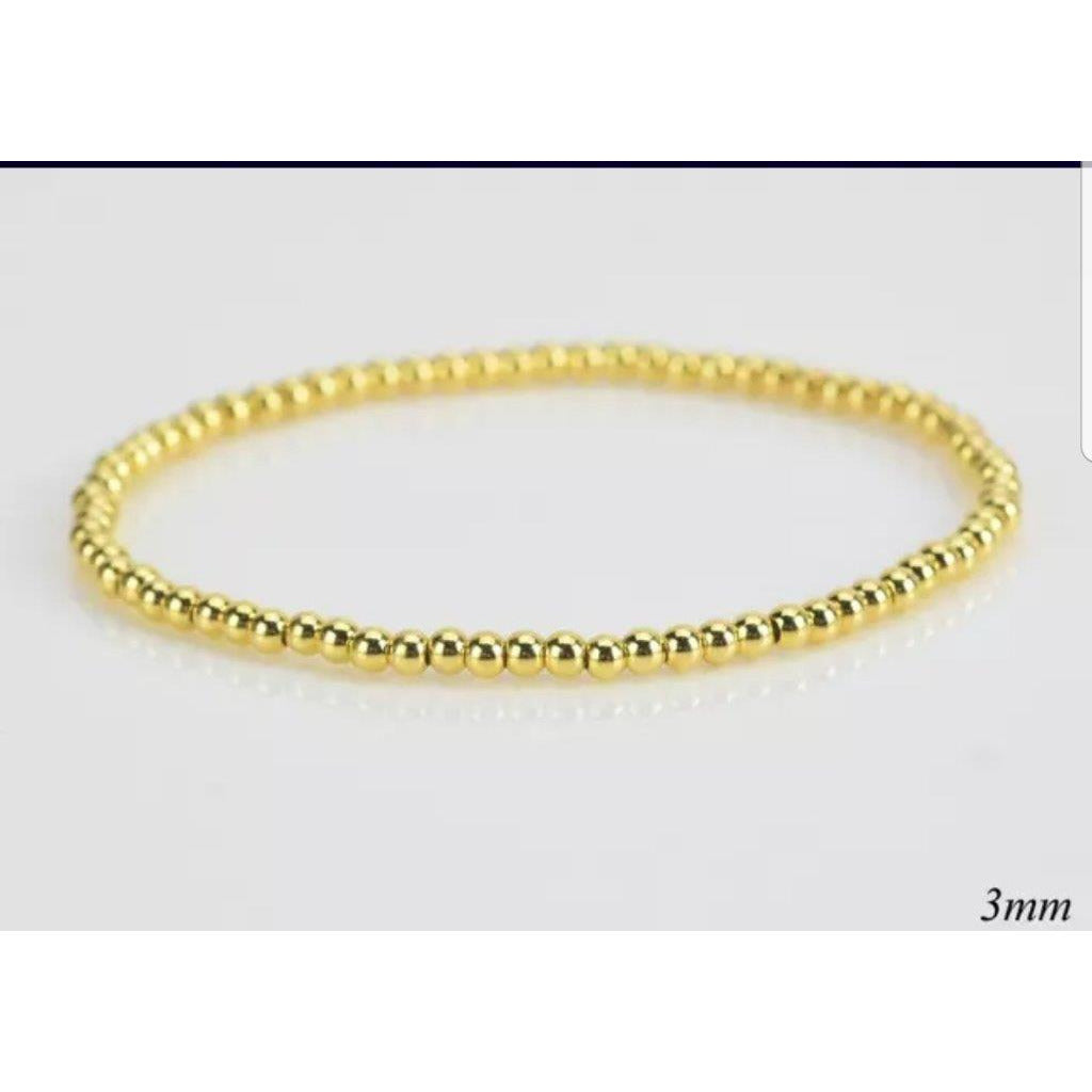 Non-tarnish gold bead stretch bracelet by Zirconite, alternate view, 655B
