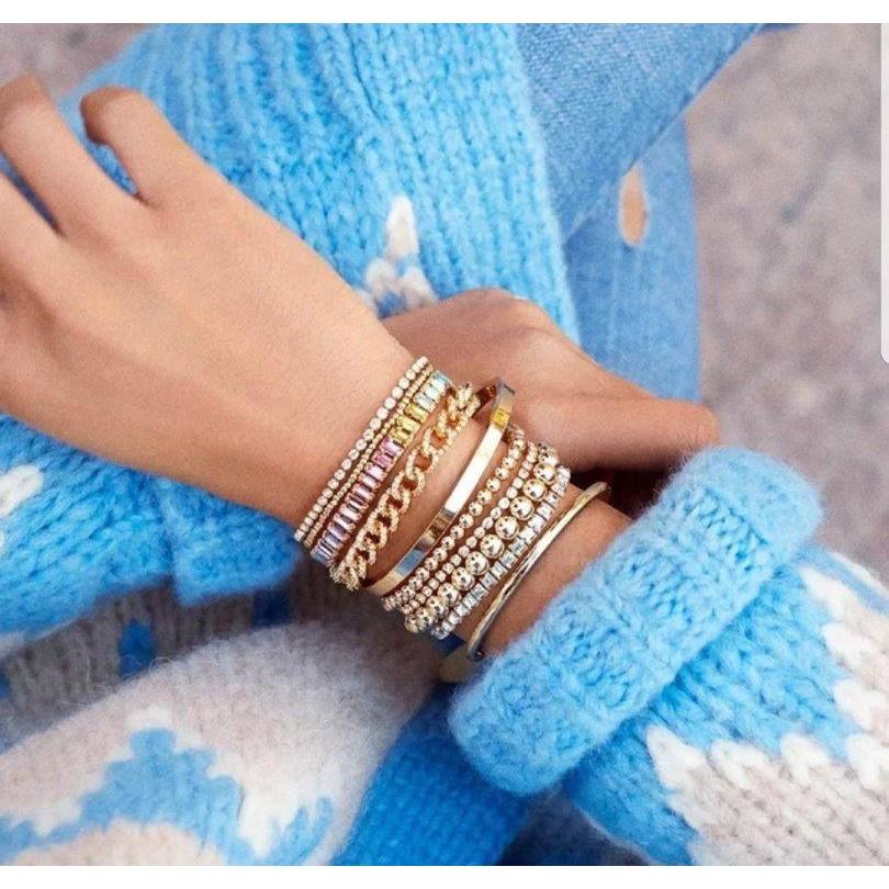 Non-tarnish gold bead stretch bracelet by Zirconite, alternate view, 655B