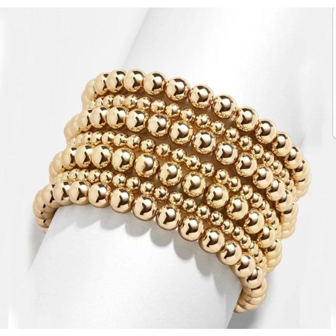 Non-tarnish gold bead stretch bracelet by Zirconite, alternate view, 655B