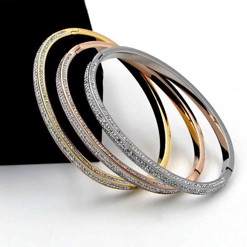 Hinged stainless steel bangle bracelet by Zirconite, alternate view, 709B11