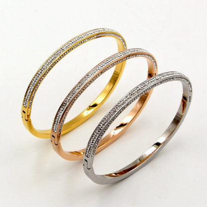 Hinged stainless steel bangle bracelet by Zirconite, main view, 709B11