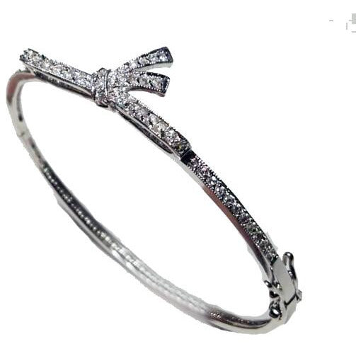 Hinged Zirconite Cubic Zirconia Knot Rhodium Bangle Bracelet