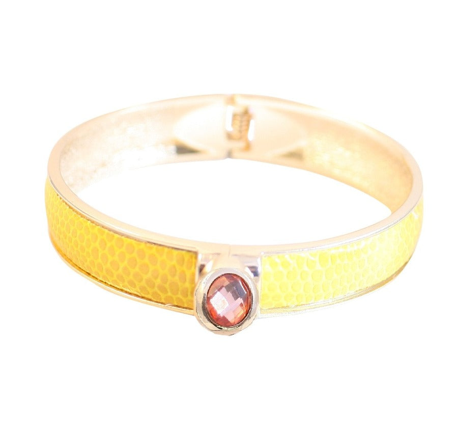 Zirconite Oval jeweled Yellow Snakeskin hinged Bracelet Bangle. 629B82033YL