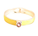 Zirconite Oval jeweled Yellow Snakeskin hinged Bracelet Bangle. 629B82033YL