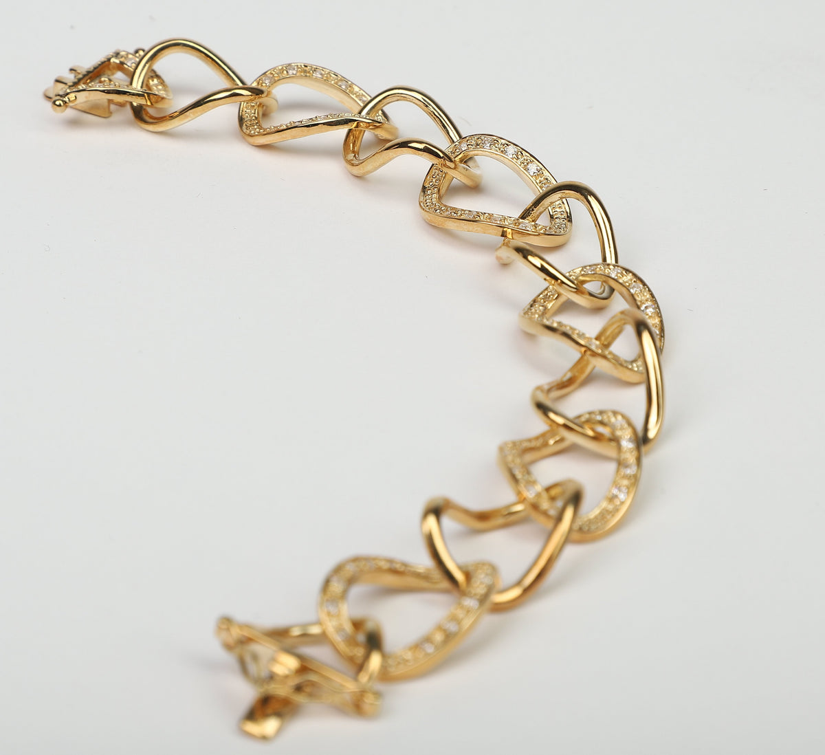Large curved link cubic zirconia bracelet in sterling silver by Zirconite, alternate view, STB599