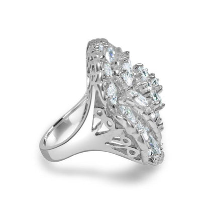 Large Flower Cluster Zirconite Cubic Zirconia Designer Sterling Silver Cocktail Ring 501R34433