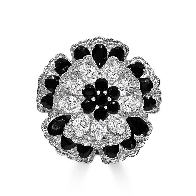 Large Flower Cluster Zirconite Cubic Zirconia Designer Sterling Silver Cocktail Ring 501R34433