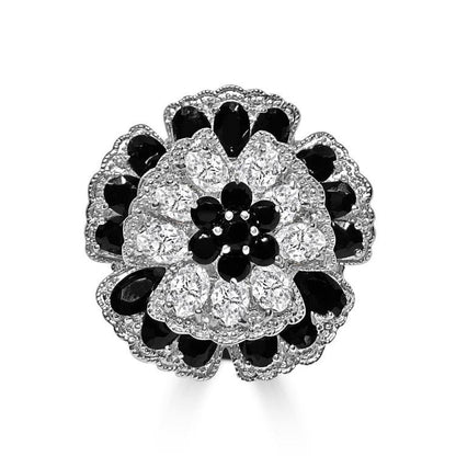 Large Flower Cluster Zirconite Cubic Zirconia Designer Sterling Silver Cocktail Ring 501R34433