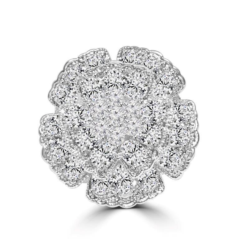 Large Flower Cluster Zirconite Cubic Zirconia Designer Sterling Silver Cocktail Ring 501R34433