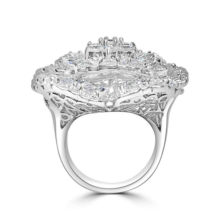 Large Flower Cluster Zirconite Cubic Zirconia Designer Sterling Silver Cocktail Ring 501R34433