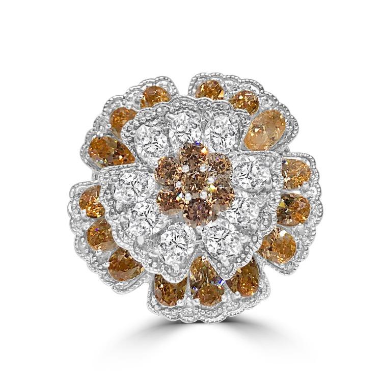 Large Flower Cluster Zirconite Cubic Zirconia Designer Sterling Silver Cocktail Ring 501R34433