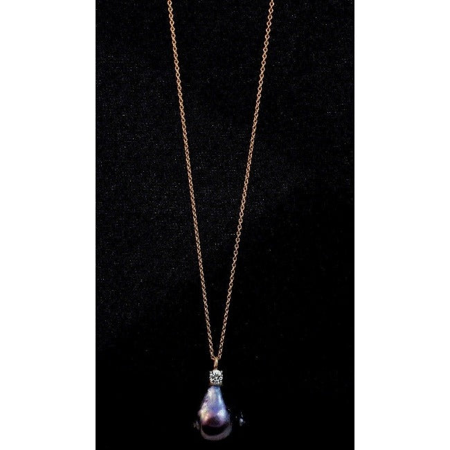 Diamond Veneer Cubic Zirconia .25CT Diamond Veneer on Genuine Baroque Pearl 30" Sterling silver Necklace