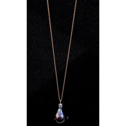 Diamond Veneer Cubic Zirconia .25CT Diamond Veneer on Genuine Baroque Pearl 30" Sterling silver Necklace