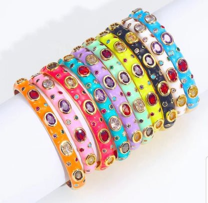 Open enamel cubic zirconia bangle bracelet by Zirconite, group view, 834B100