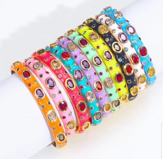 Open enamel cubic zirconia bangle bracelet by Zirconite, group view, 834B100